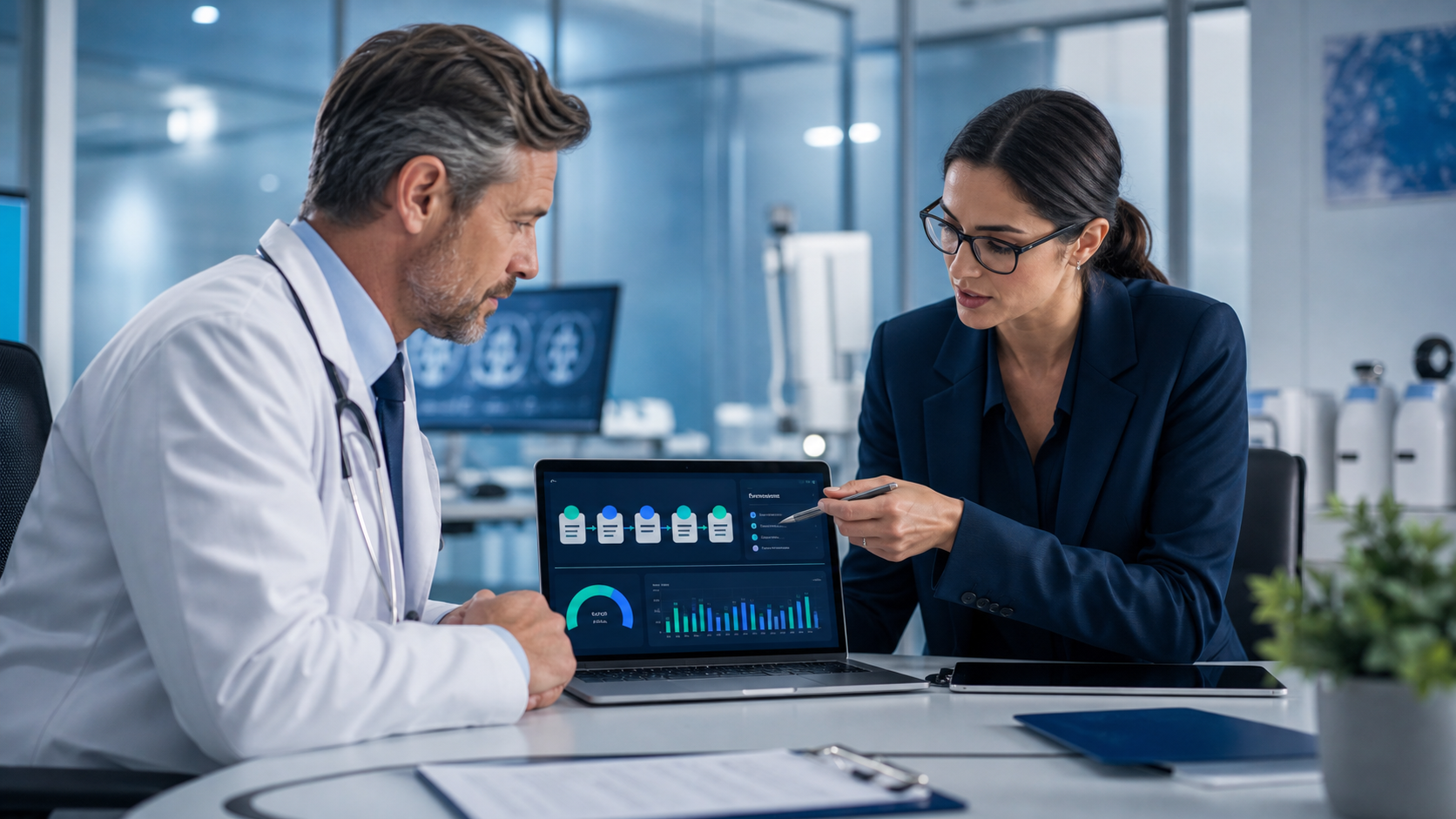 Healthcare automation that starts with real RCM pain points. AI-generated healthcare professional image